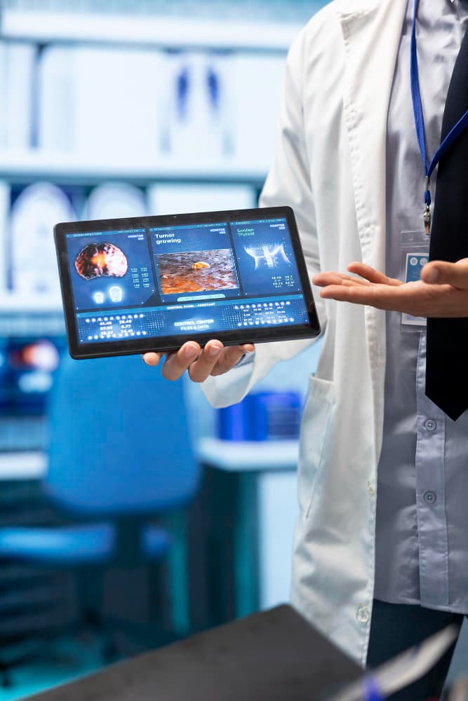 Person reviewing health data on tablet